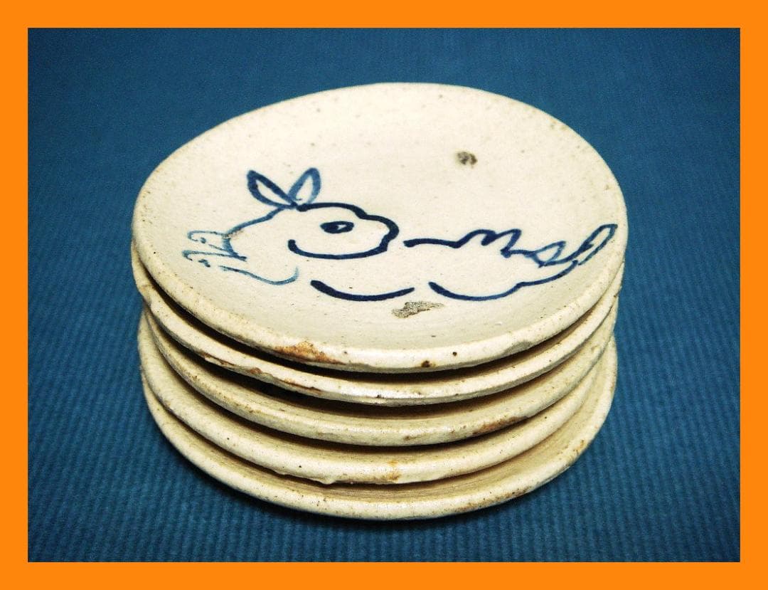 916『染付 兎 豆皿 手塩皿 5枚』　/骨董品 古美術 アンティーク 古玩