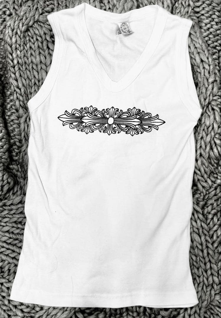 クロムハーツ白タンクトップ OLD フローラルプリント レディース