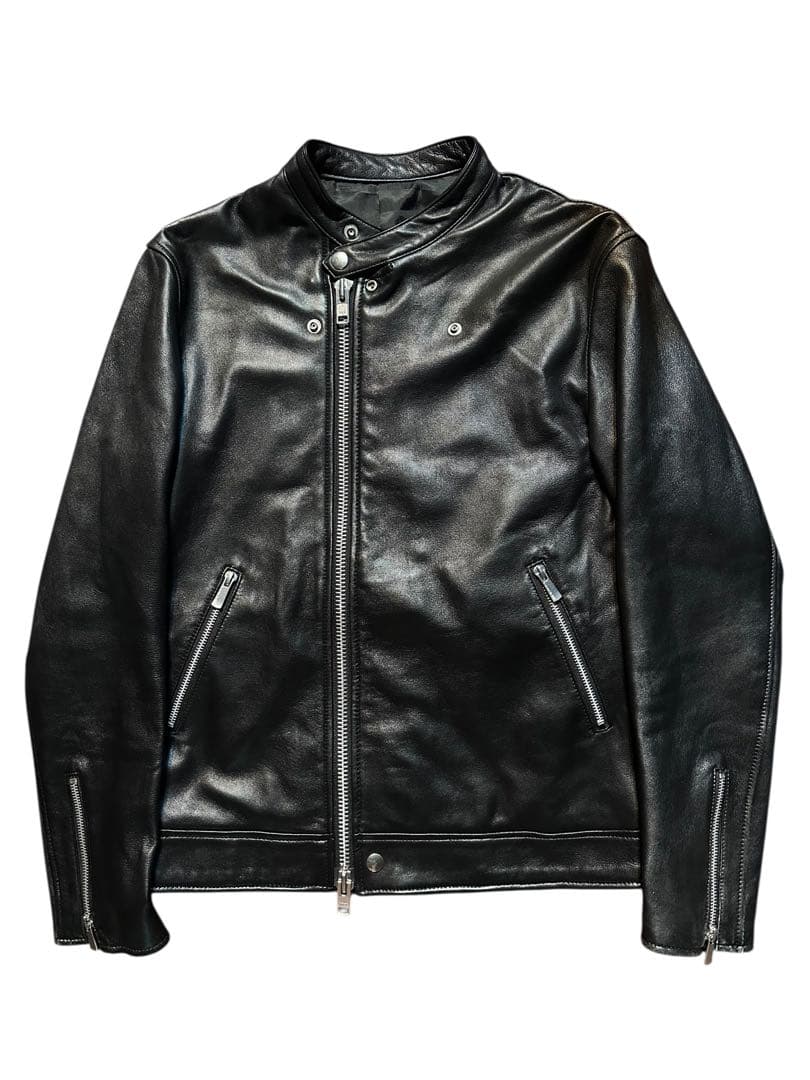 良品！手触り最高！高級レノマオム ラムレザーシングルライダース ジャケット M