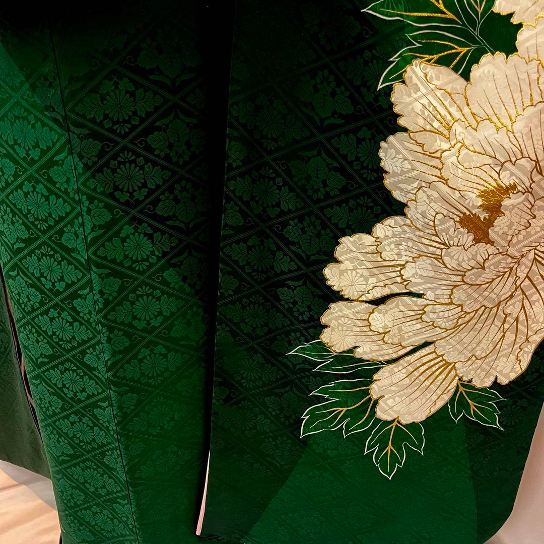 振袖フルセット■大輪牡丹■深緑色■成人式振り袖■振袖一式