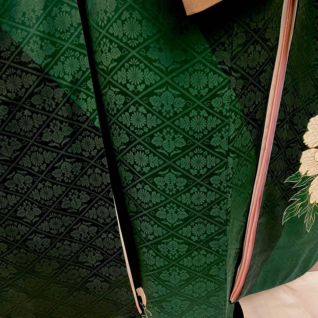 振袖フルセット■大輪牡丹■深緑色■成人式振り袖■振袖一式