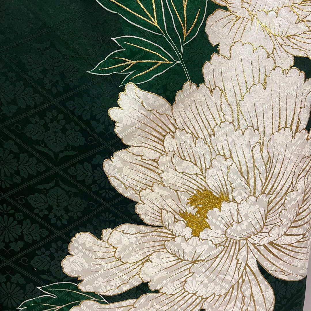 振袖フルセット■大輪牡丹■深緑色■成人式振り袖■振袖一式