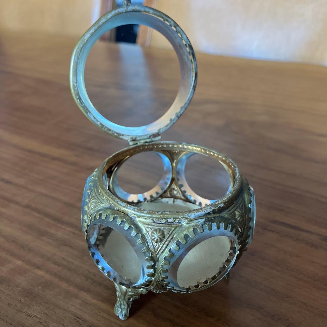 希少フランス蚤の市アンティークガラスジュエリーボックス宝石箱オルモル