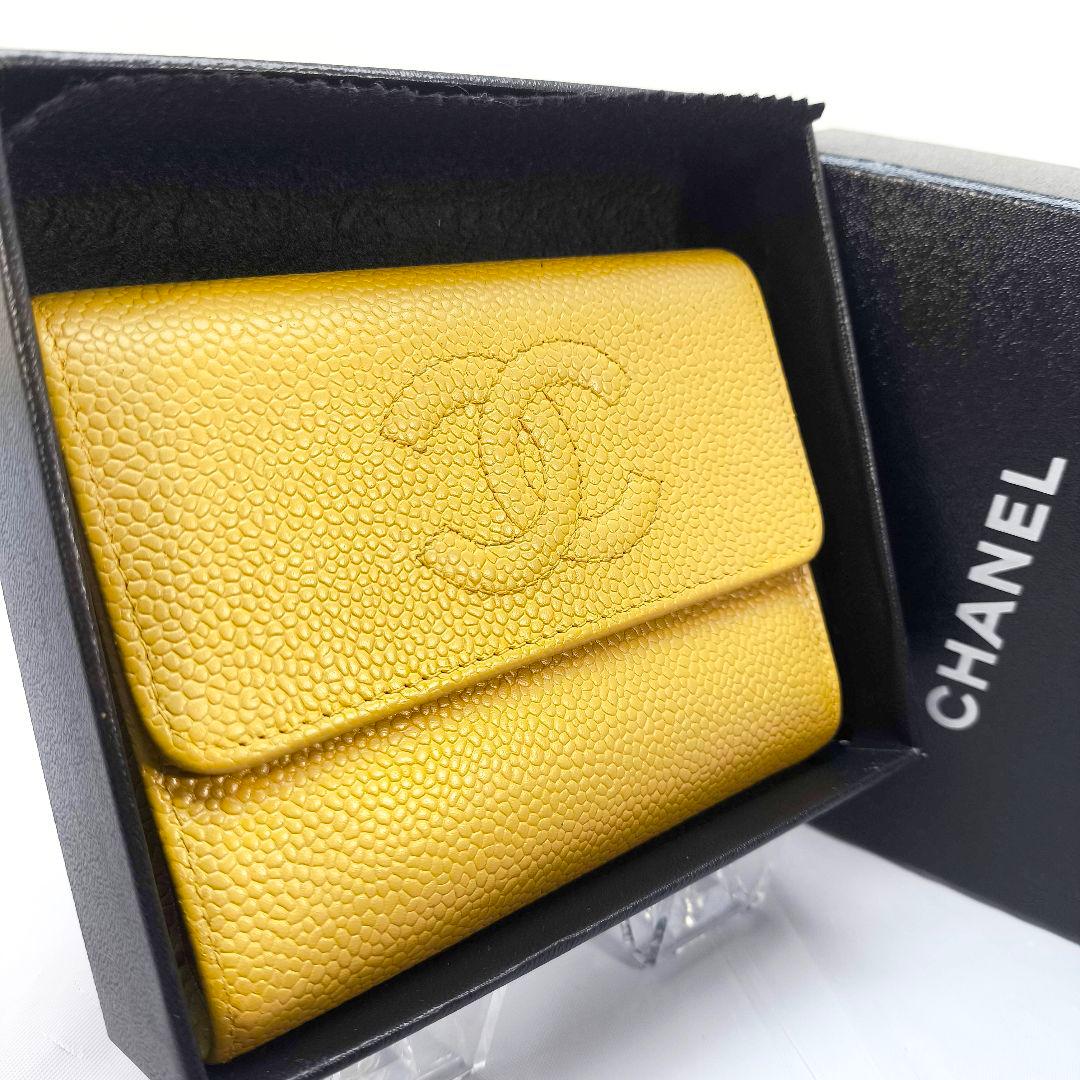 シャネル キャビアスキン 3つ折り財布 コンパクト ウォレット ココマーク