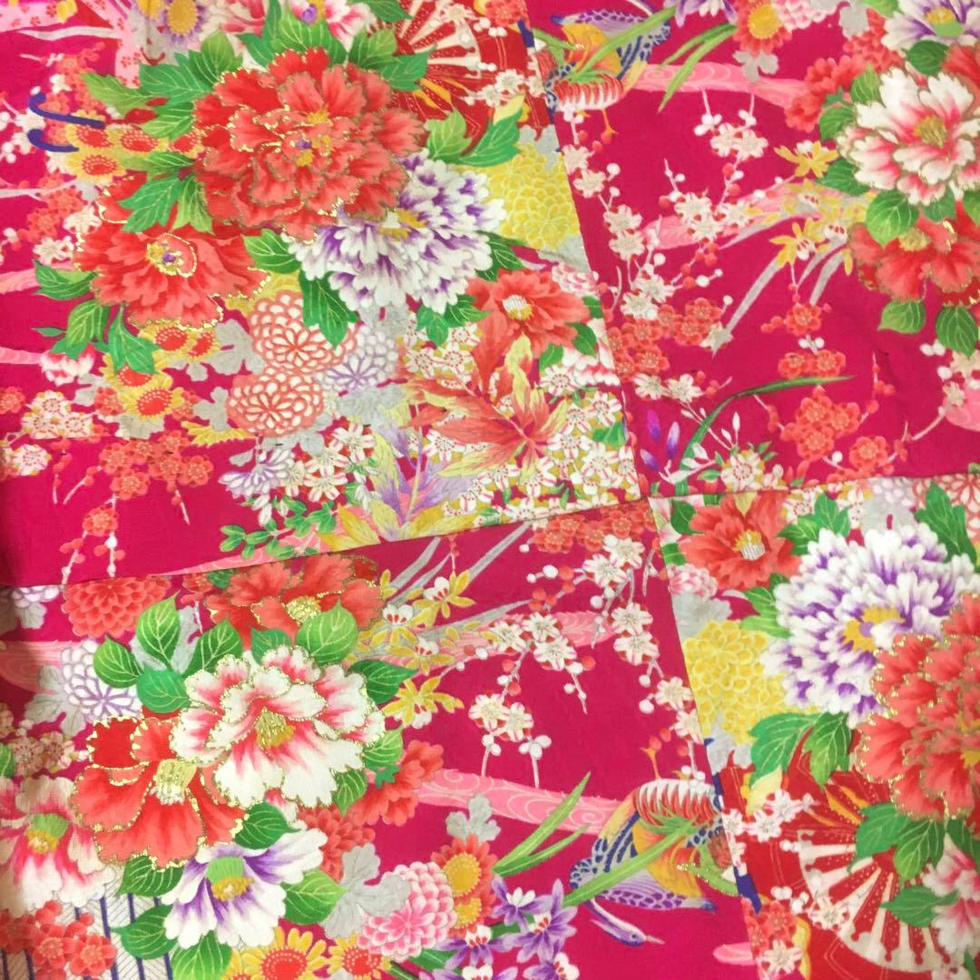 七五三　女の子　アンティーク着物　鳥花柄　　　　当時物　　　　　昭和20年代後期