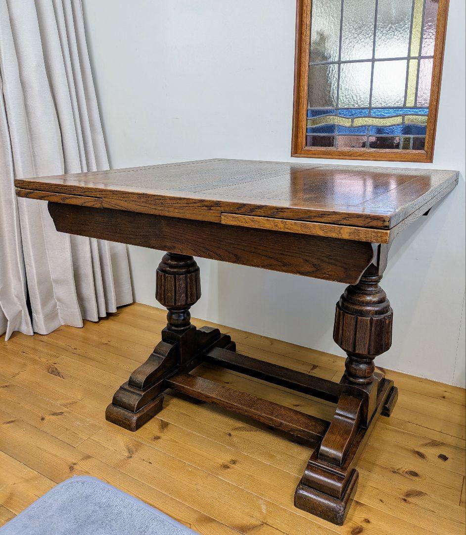 英国　アンティーク　ドローリーフテーブル　オーク材　拡張式　ダイニング