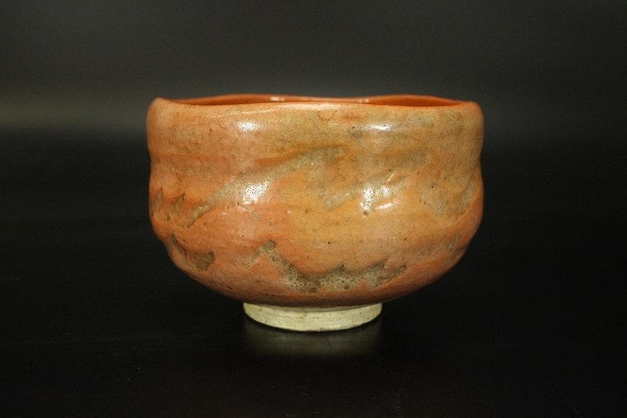 茶道具 小川長楽作 赤楽茶碗 在印 保証(LC721)