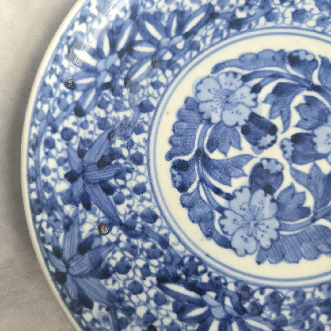 古伊万里　染付　六寸皿　花尽くし　江戸時代　金直し　金継ぎ　アンティーク　骨董