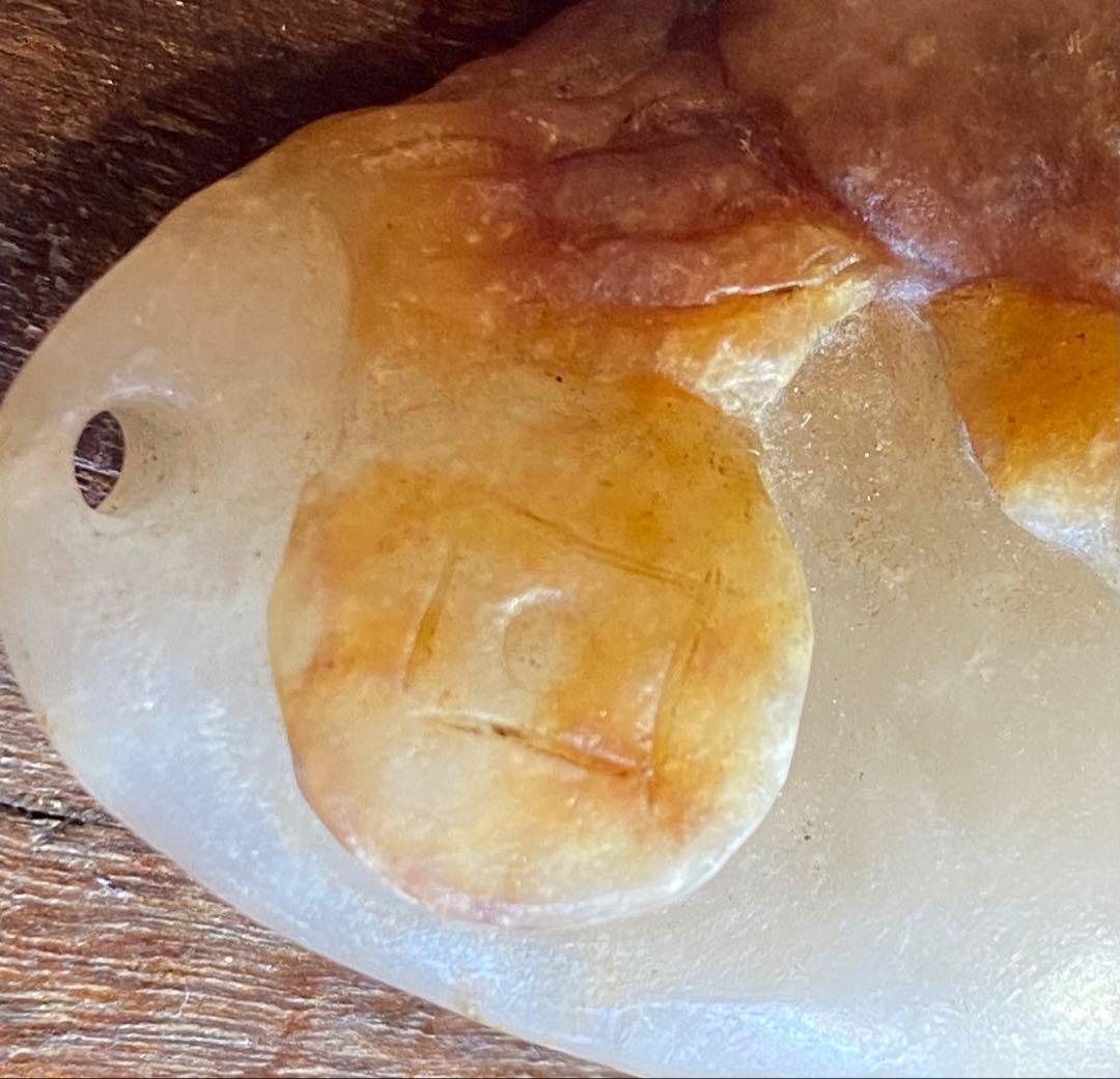 古和田玉　蟹と子孫・銭　吉祥彫刻　細密細工 天然素材　ヴィンテージレア 台湾茶器