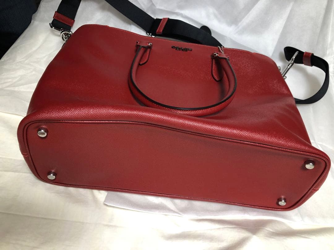COACH レッド トートバッグ 外ポケット付き
