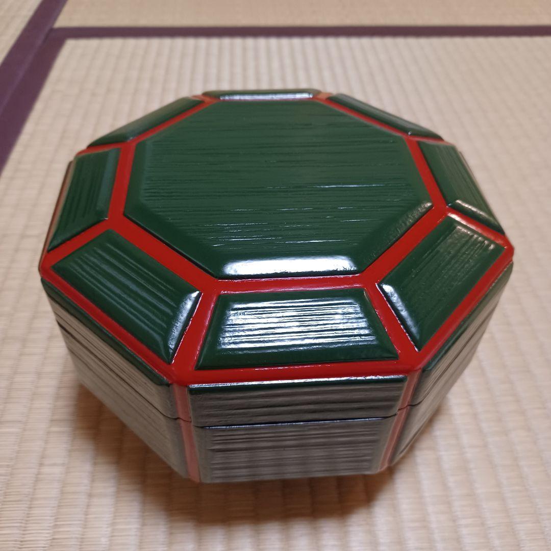 未使用　青漆爪紅　ヘギ目　八角　 食籠　表千家　茶道具　漆器　漆芸　木製　⑤