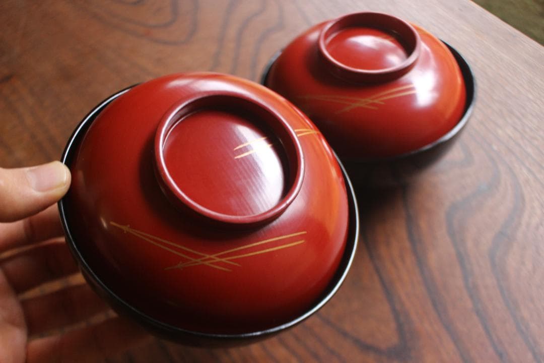 時代逸品！優美な見返し鶴蒔絵の映える日の出椀2点（検輪島塗雑煮椀蒔絵椀