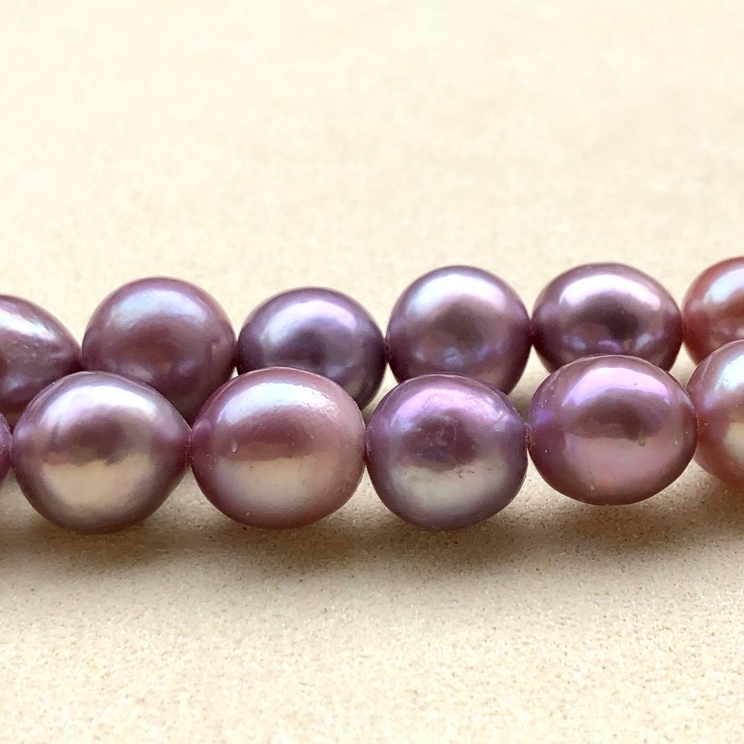 本真珠淡水エジソンパール　ラベンダー9-12㍉ネックレス連材BEN454