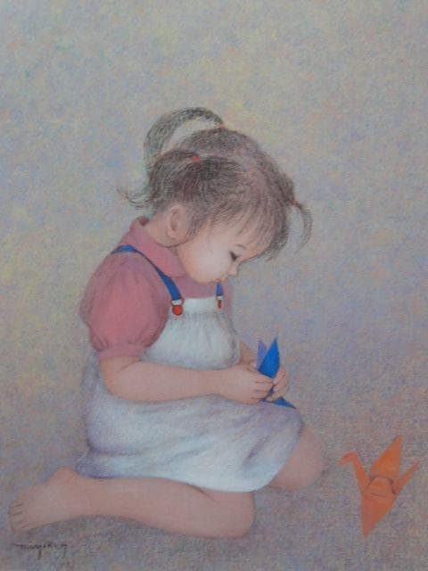 はしぐちみよこ、【折りづる】、希少な額装用画集より、新品額装付、状態良好