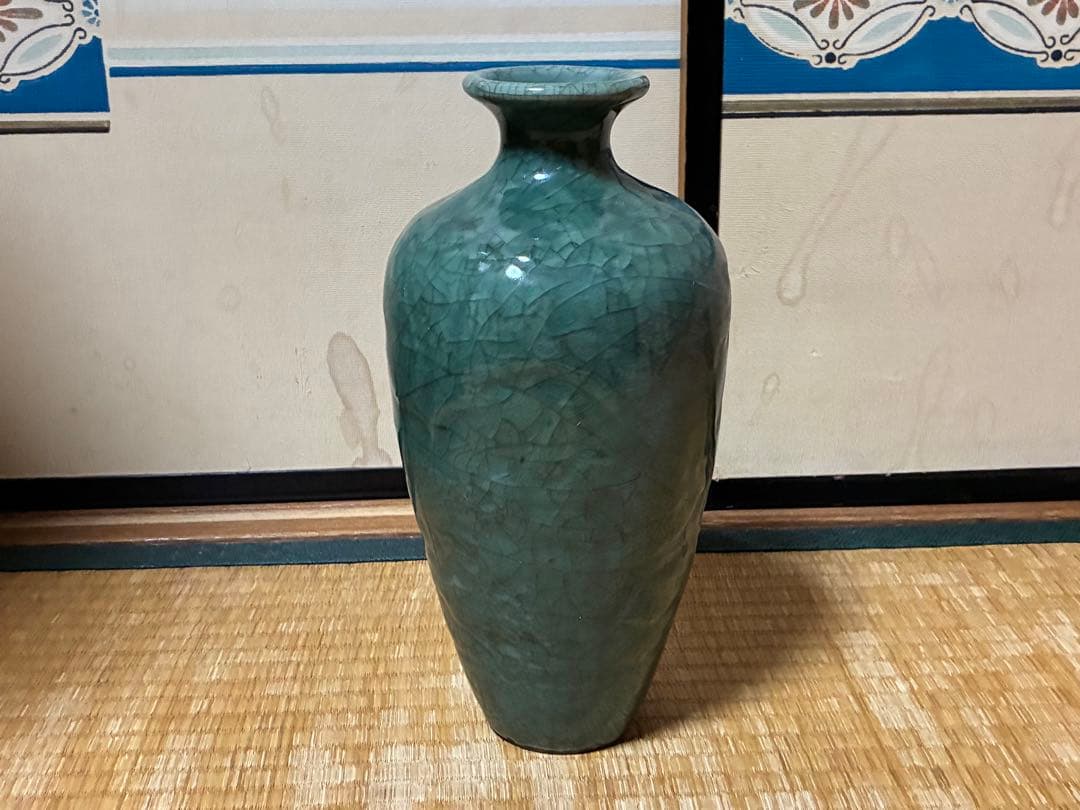 中国 緑色の陶器製 壺 花入 唐物