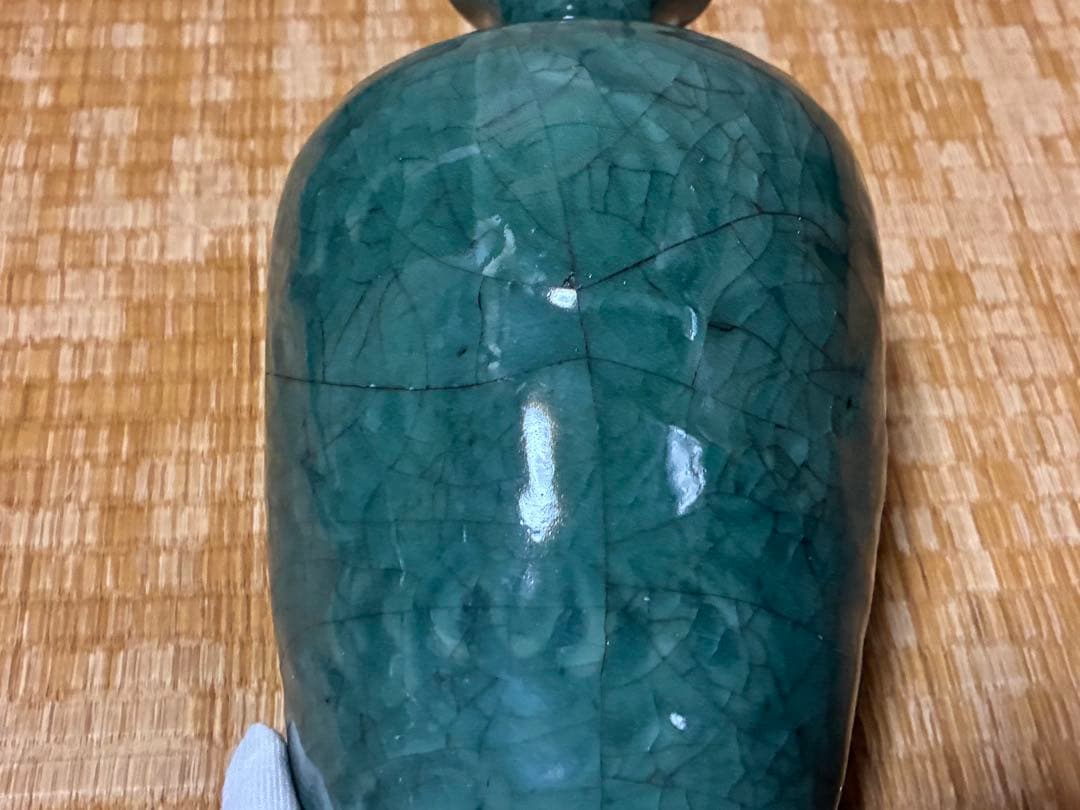 中国 緑色の陶器製 壺 花入 唐物