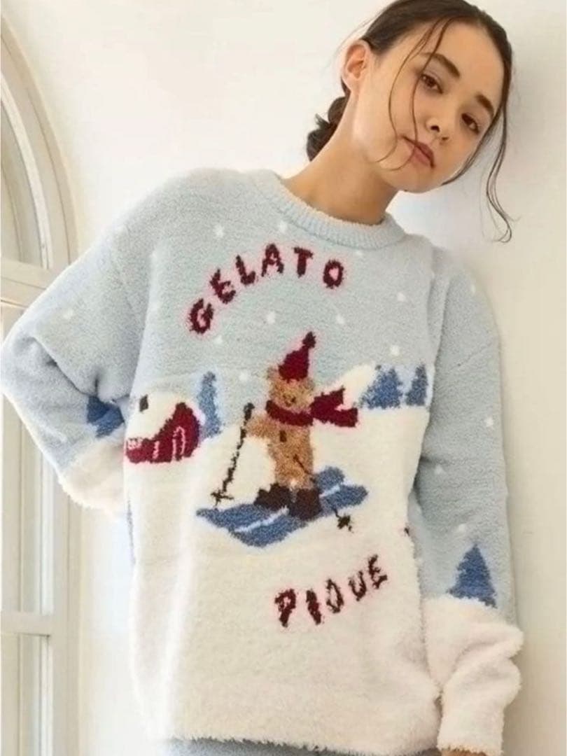 【新品未使用】ジェラートピケ♡スキーベアジャガードプルオーバー ミント