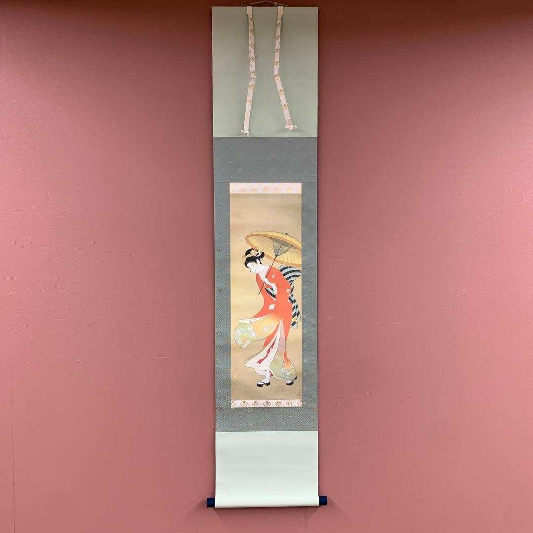 美品 掛け軸 上村松園筆「志ぐれ」四季美人画 名画 浮世絵