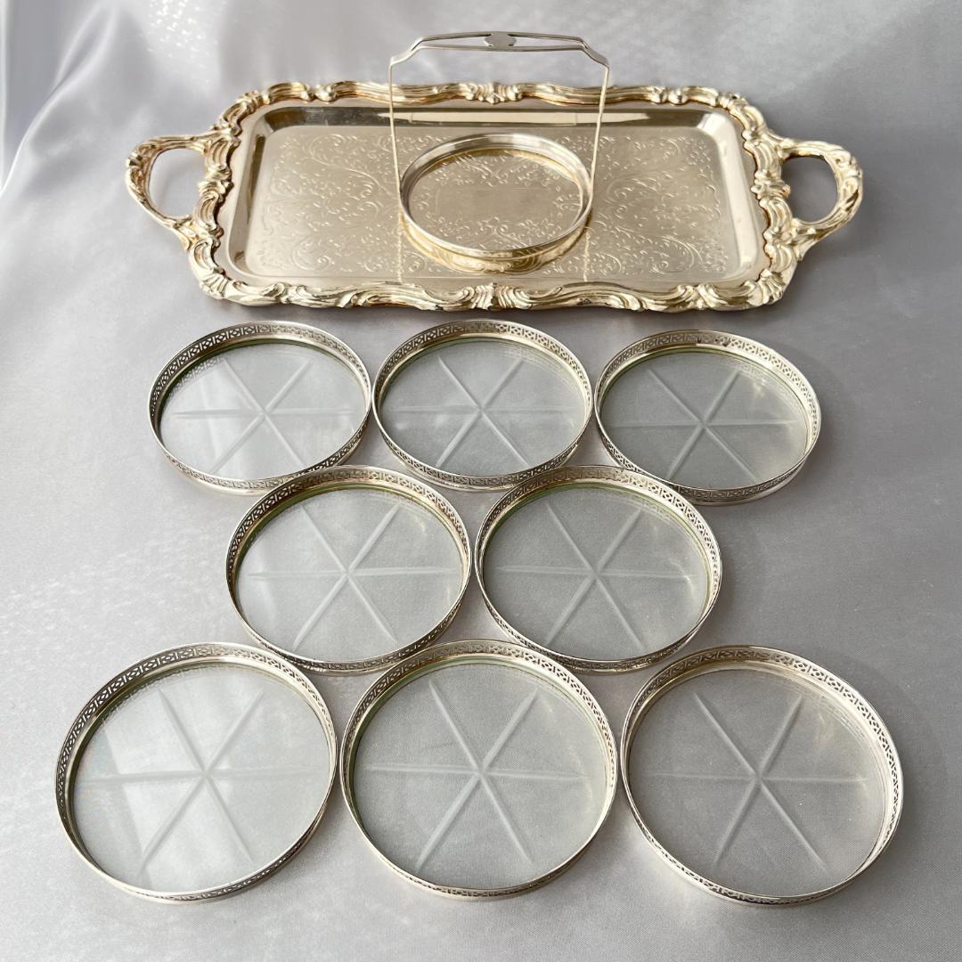 【Webster】【純銀/ガラス】透かしのコースター 8枚 スターリング