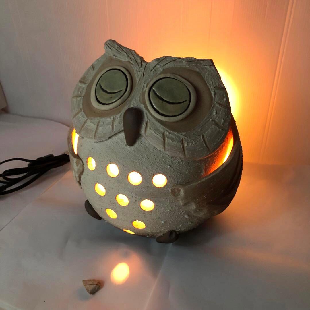 ふくろう 照明 信楽焼 明山窯 灯り