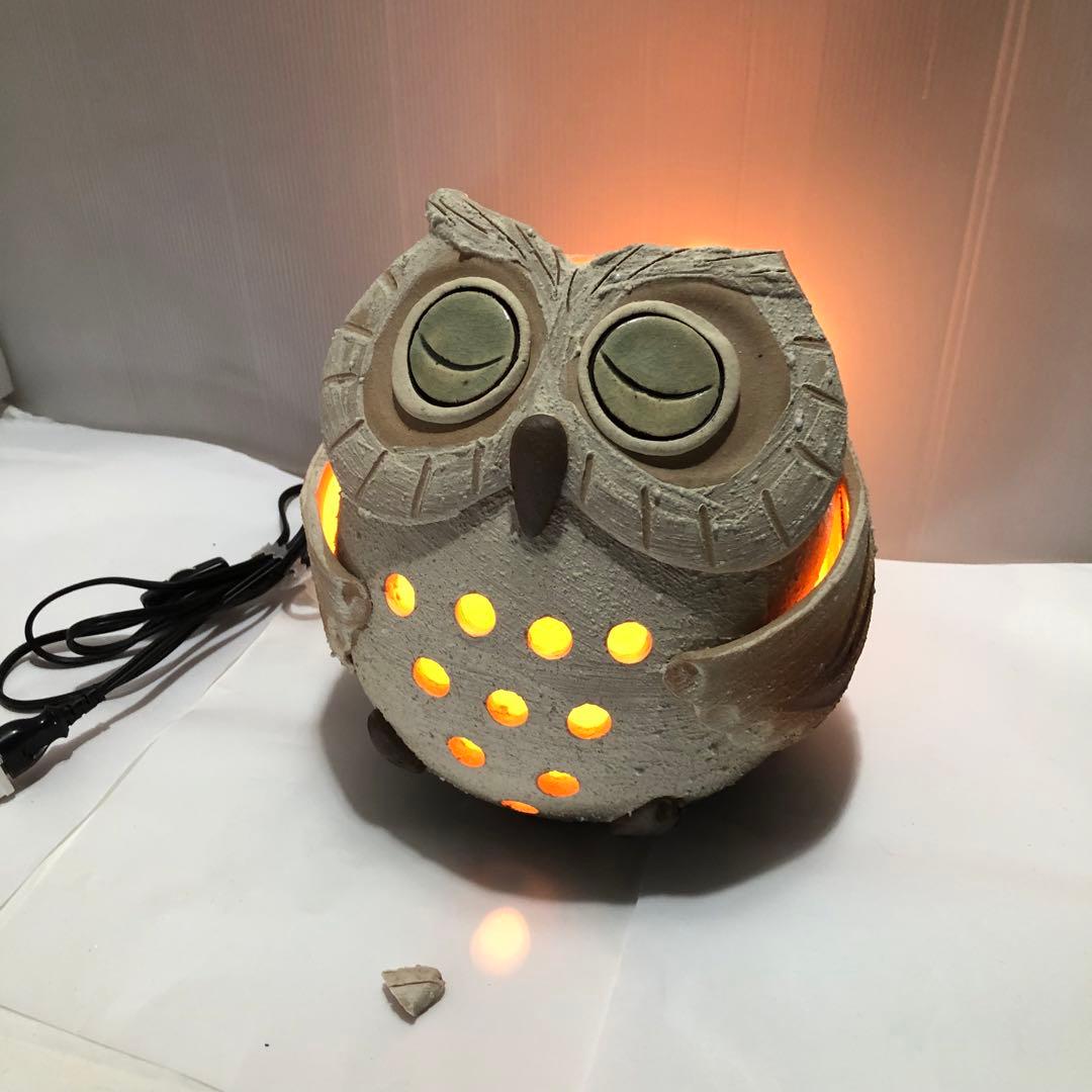 ふくろう 照明 信楽焼 明山窯 灯り