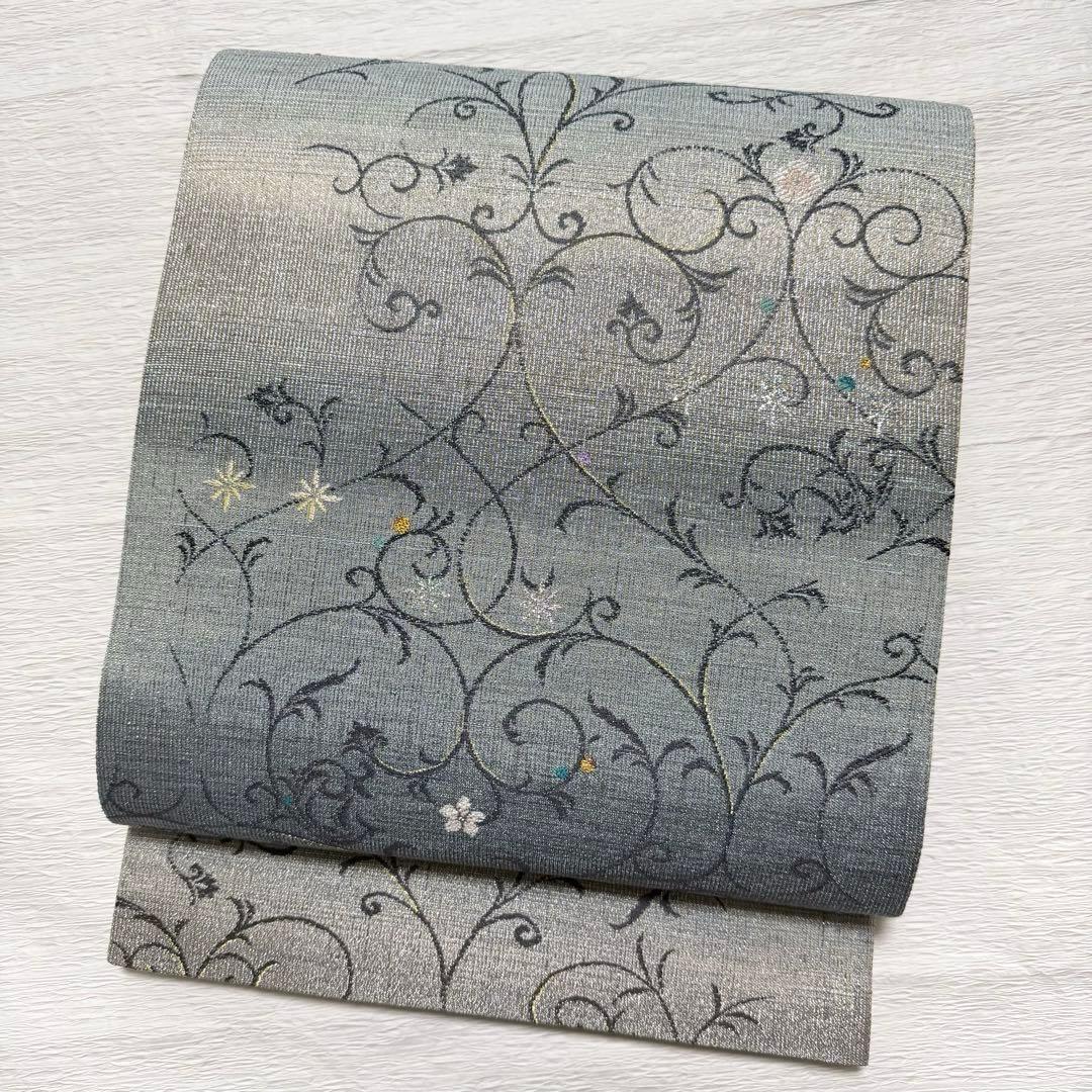 m-9 3way 葵小袖文様 華唐草 月 全通 袋帯 正絹 未使用極美品