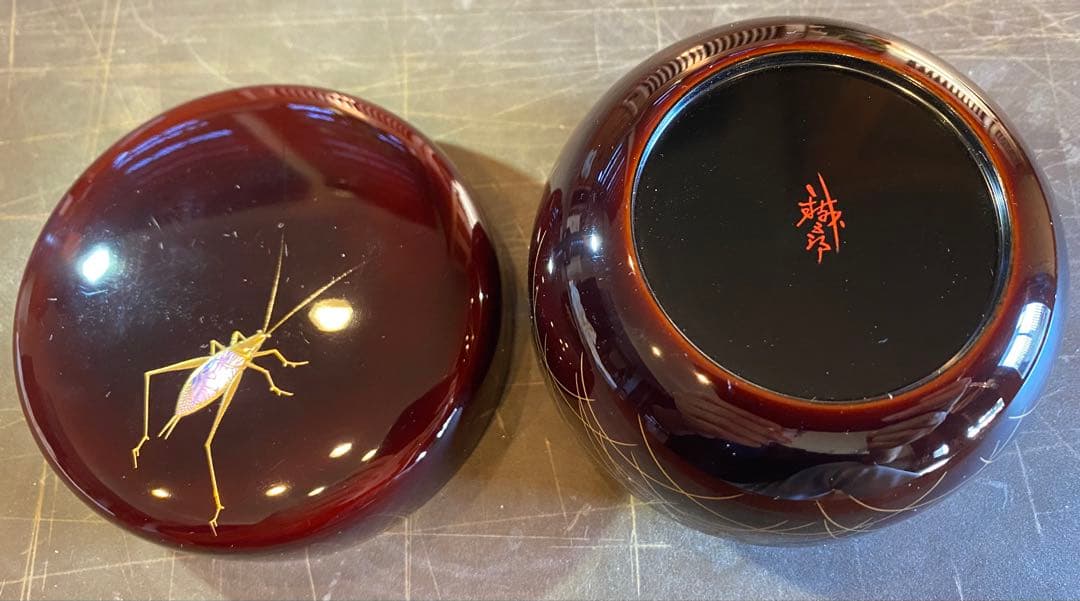 輪島塗　棗　蒔絵・松虫（鈴虫）　　　　鈴谷鐵五郎作 ・茶道具　ヴィンテージ　レア