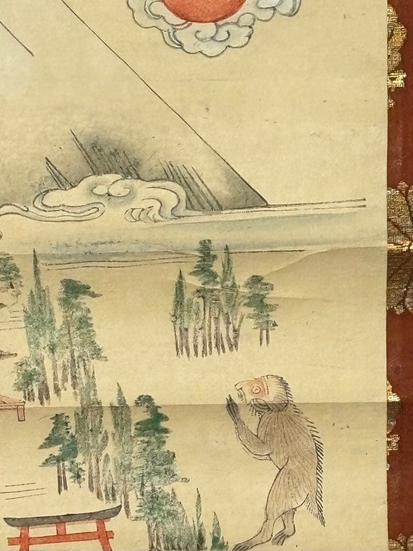 「富士曼荼羅」彩色木版画 掛軸1幅|掛け軸 木版刷り 江戸時代 富士山 冨士