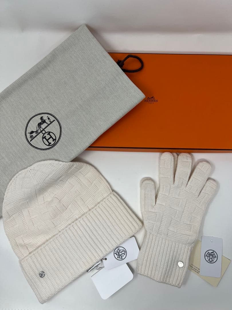 HERMES エルメス フレカンス セリエボタン ニットキャップ＆手袋セット