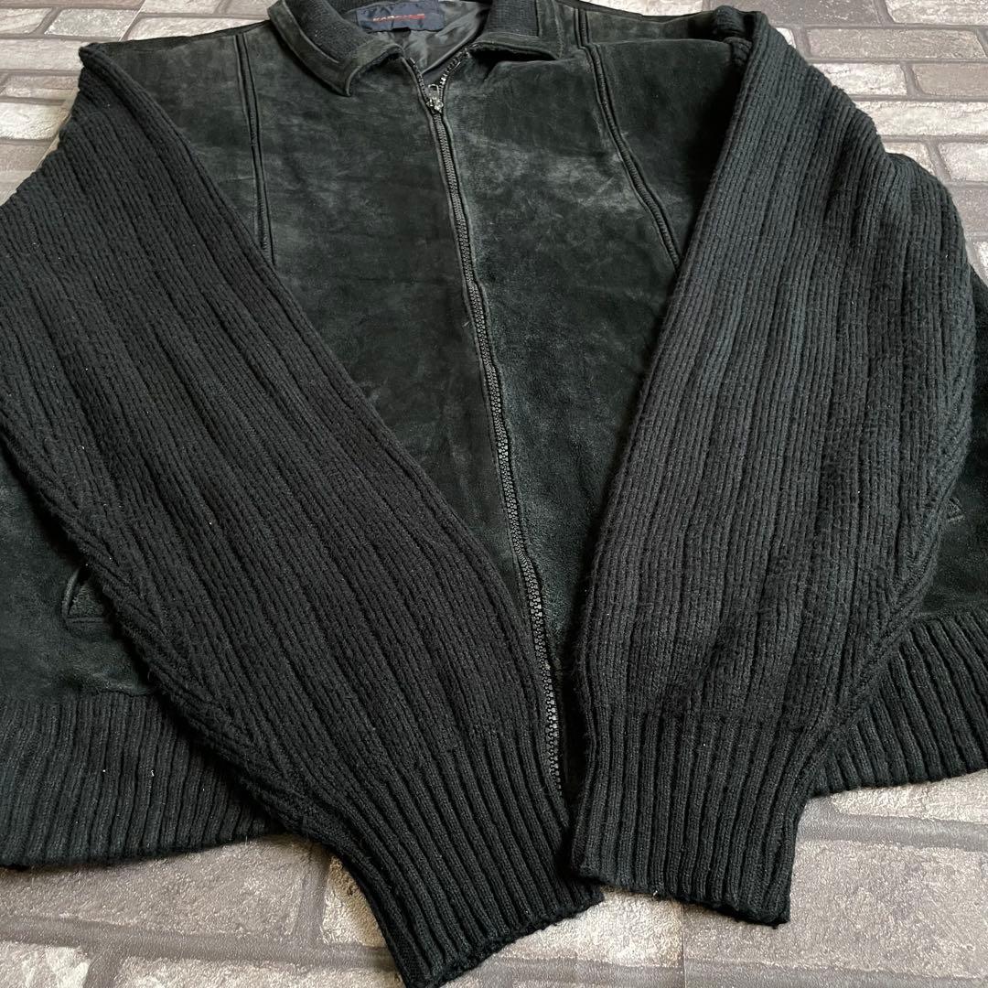 suède leather zip knit jacket black 2XL