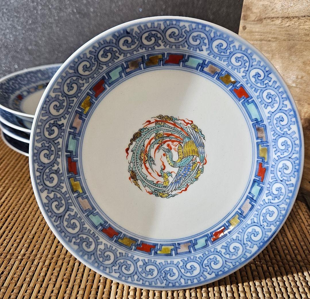 【大名品❗】明治時代　最高峰の平戸焼　肥前伊万里　嘉祥堂文峰作　染錦鳳凰画皿5客