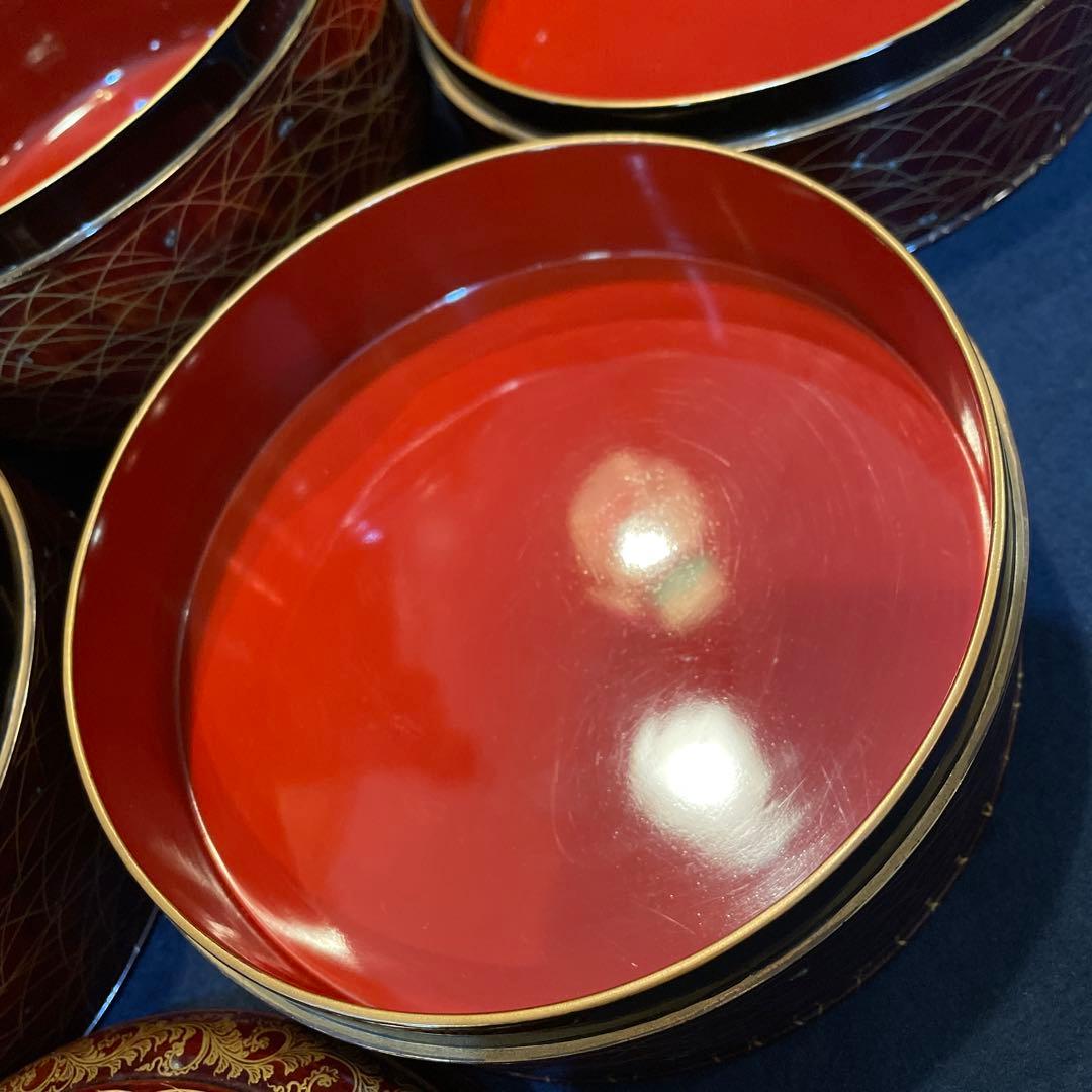 時代物「秋草に露 蒔絵」の『丸型重箱』仕覆・共箱付※美品　重箱　野弁当箱　漆器