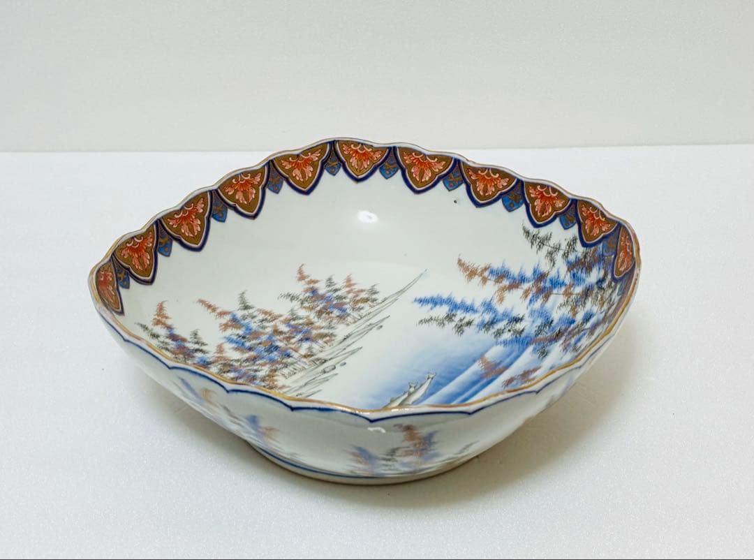 明治 香蘭社 有田焼 オールド香蘭社 代表意匠 色絵竹林鮎文 大鉢