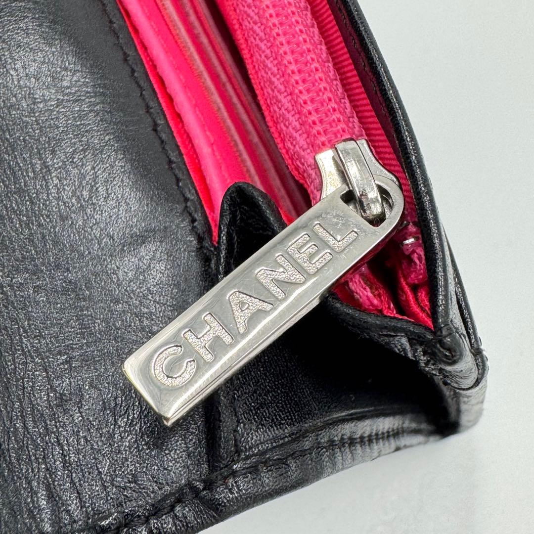 CHANEL シャネル カンボンライン レザー 二つ折り財布 コンパクト財布