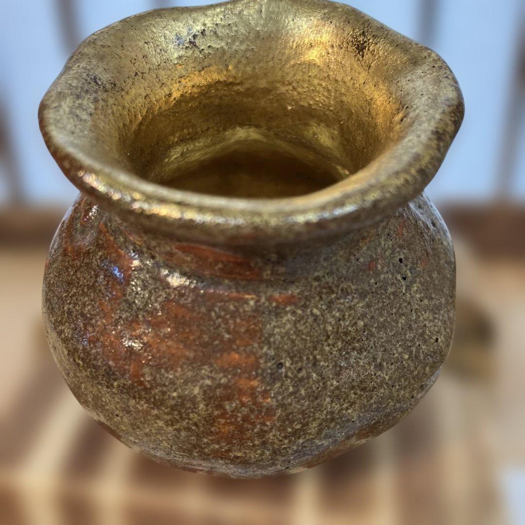 茶道具　飴楽　宝袋香合　楽印　箱書　半古斎　本体内側が金色　共箱　S62KG