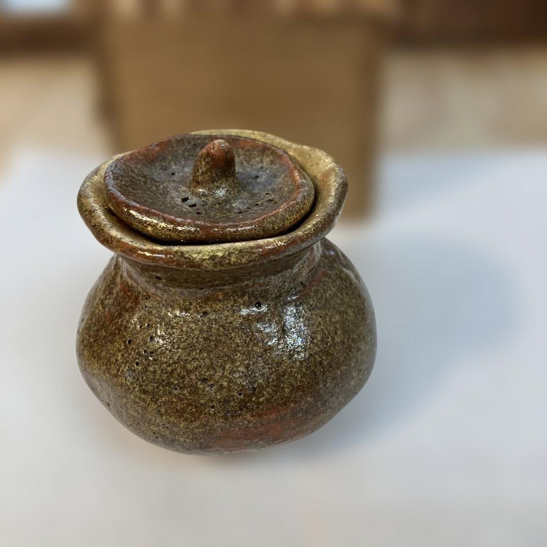 茶道具　飴楽　宝袋香合　楽印　箱書　半古斎　本体内側が金色　共箱　S62KG