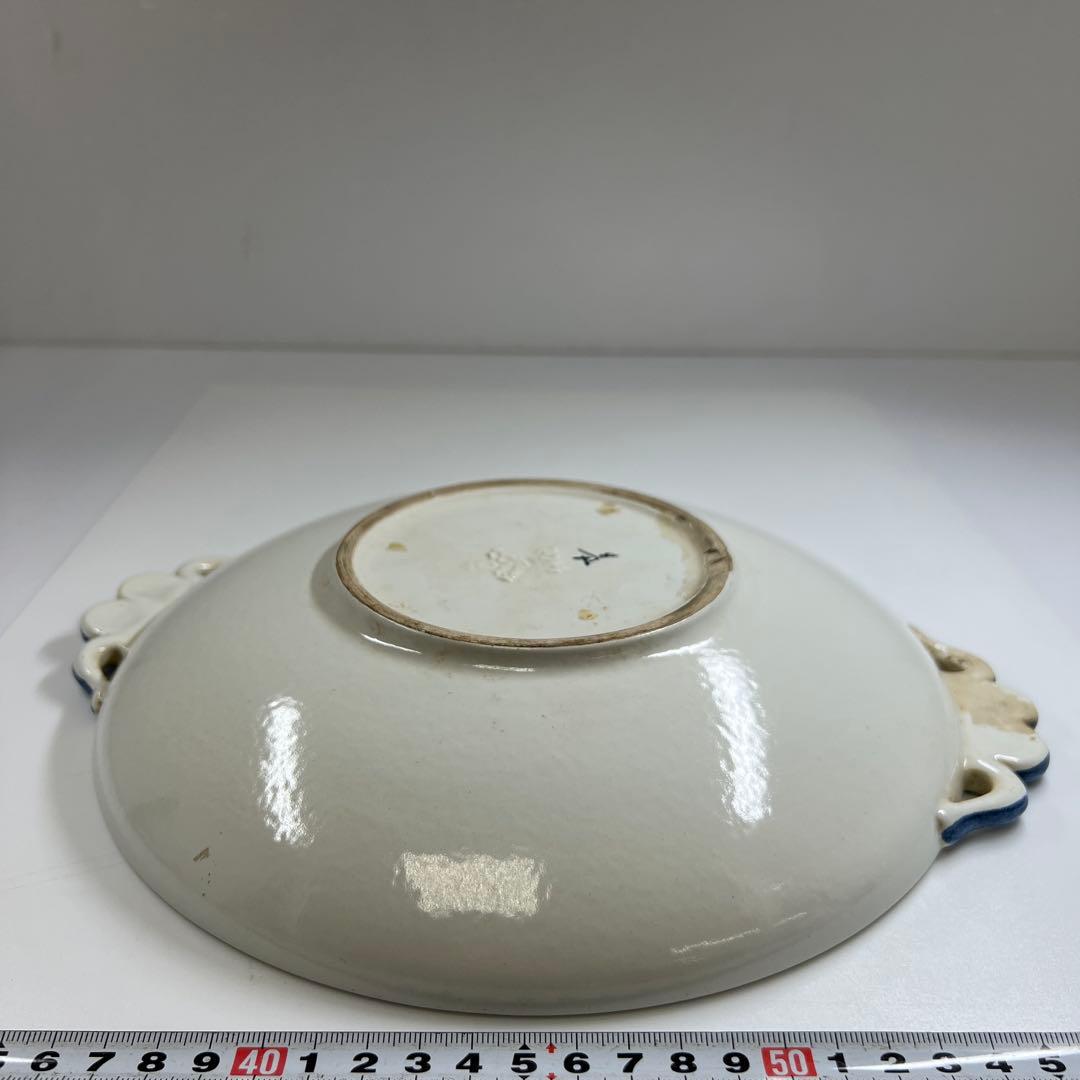 三越購入　18世紀オランダ染付手付皿　共箱　幅約28.5㎝東Y7-0501⭐︎2F