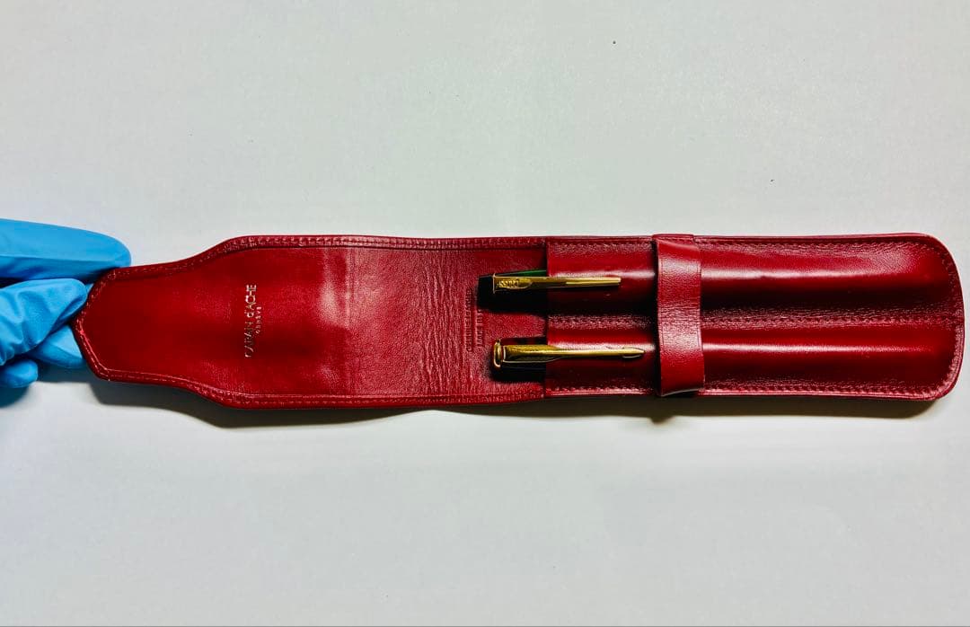CARAN D’ACHE 赤万年筆 緑ボールペン 紅赤レザーケース
