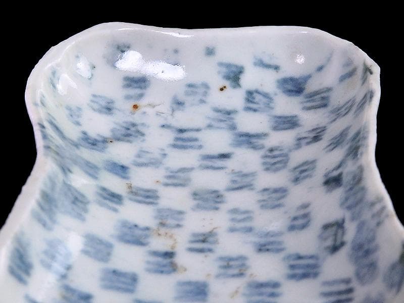 古伊万里　型刷印判　幾何学　市松紋様の図　変形皿　江戸期　AS-fbro