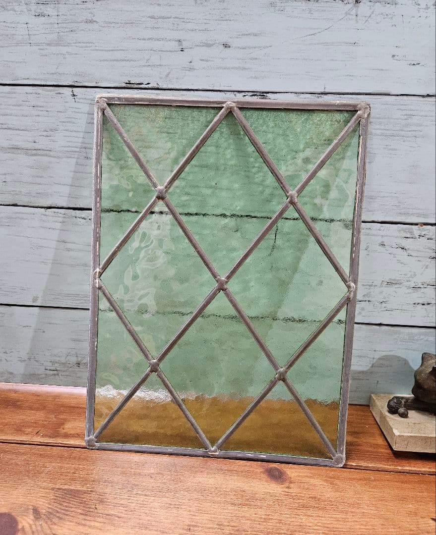 フランスアンティーク ステンドグラスの小窓 レトロ硝子 窓 扉 家具 装飾