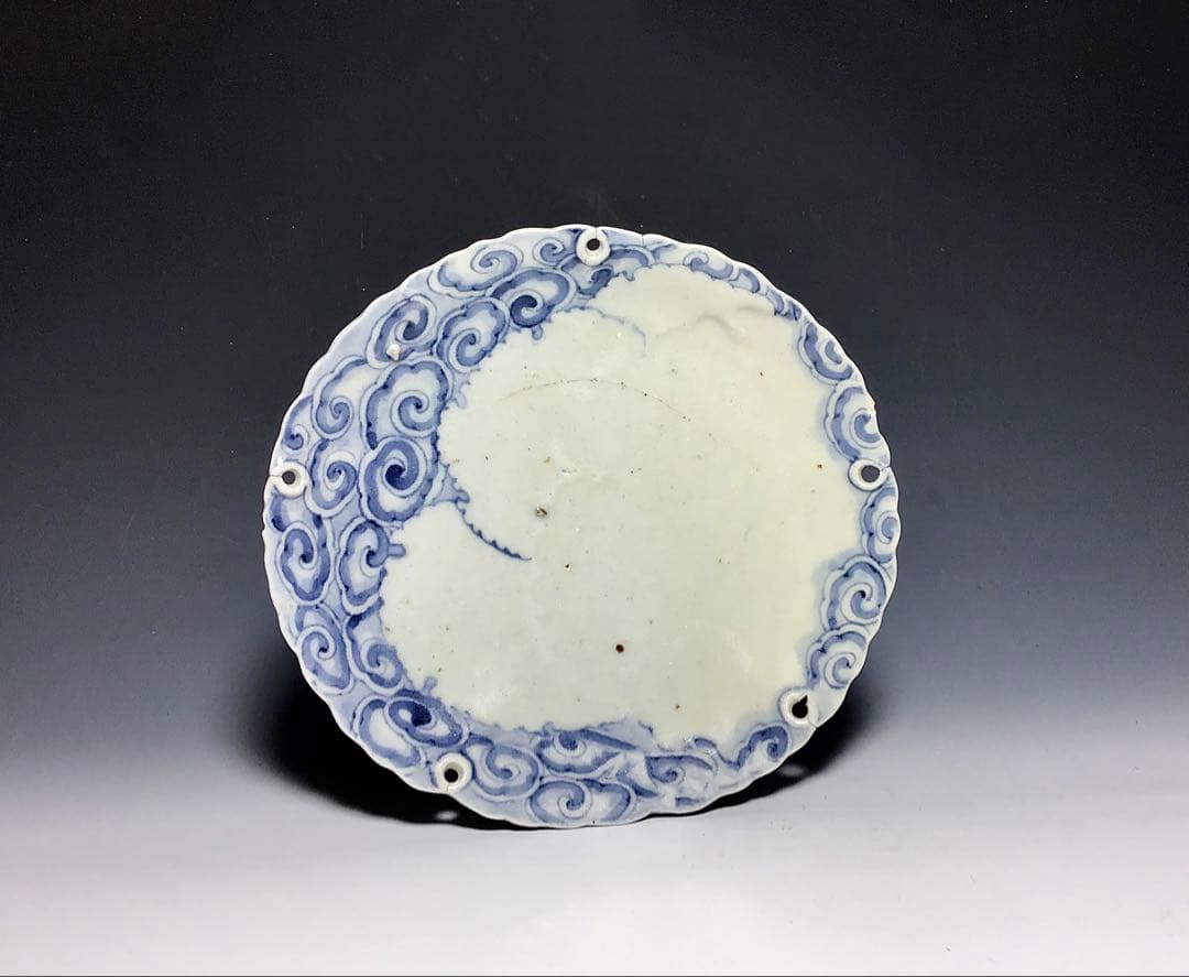 まーくん「藍九谷」雪輪瑞雲文雪輪形皿