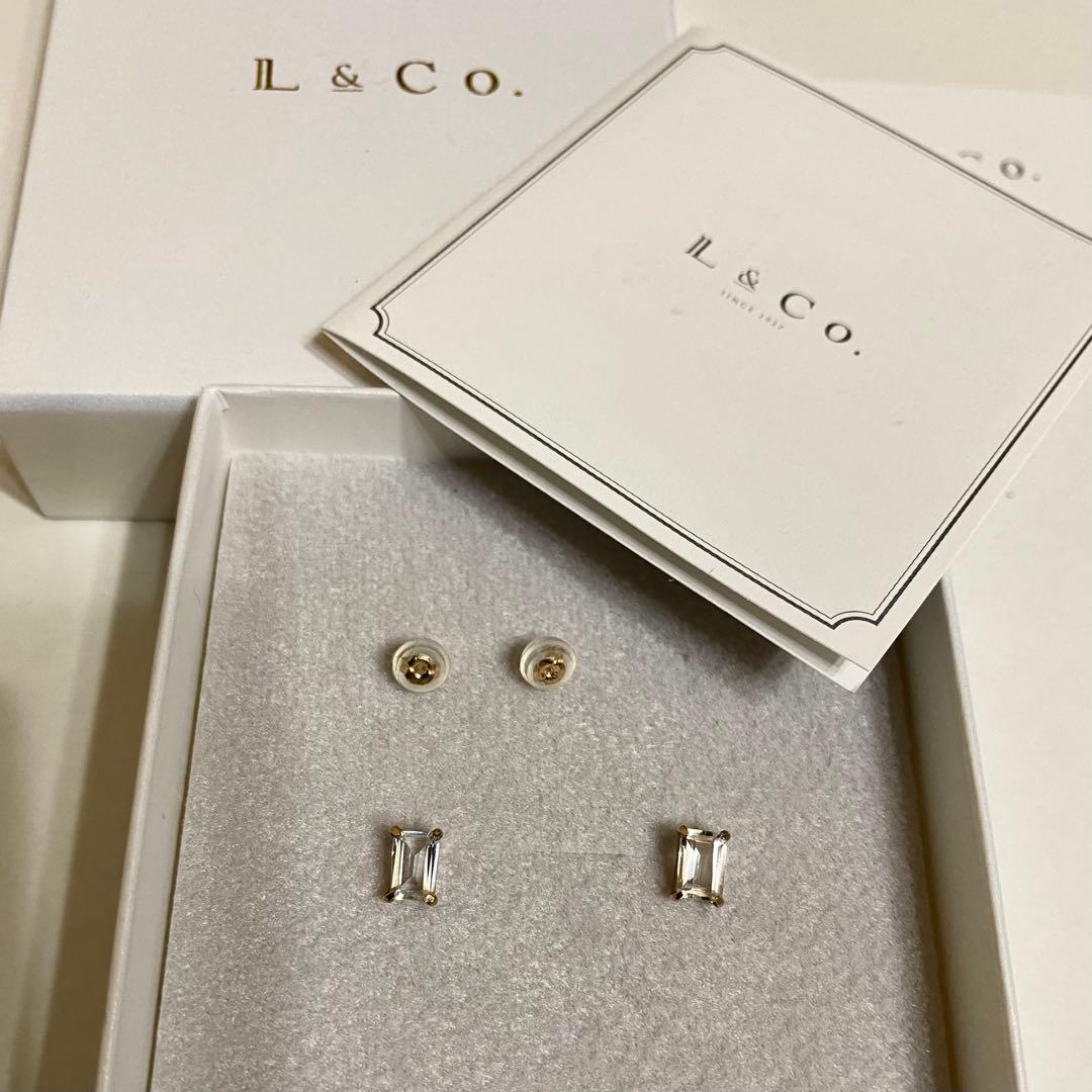 【新品】L&Co. K10 誕生石 スクエア スタッドピアス ホワイトトパーズ