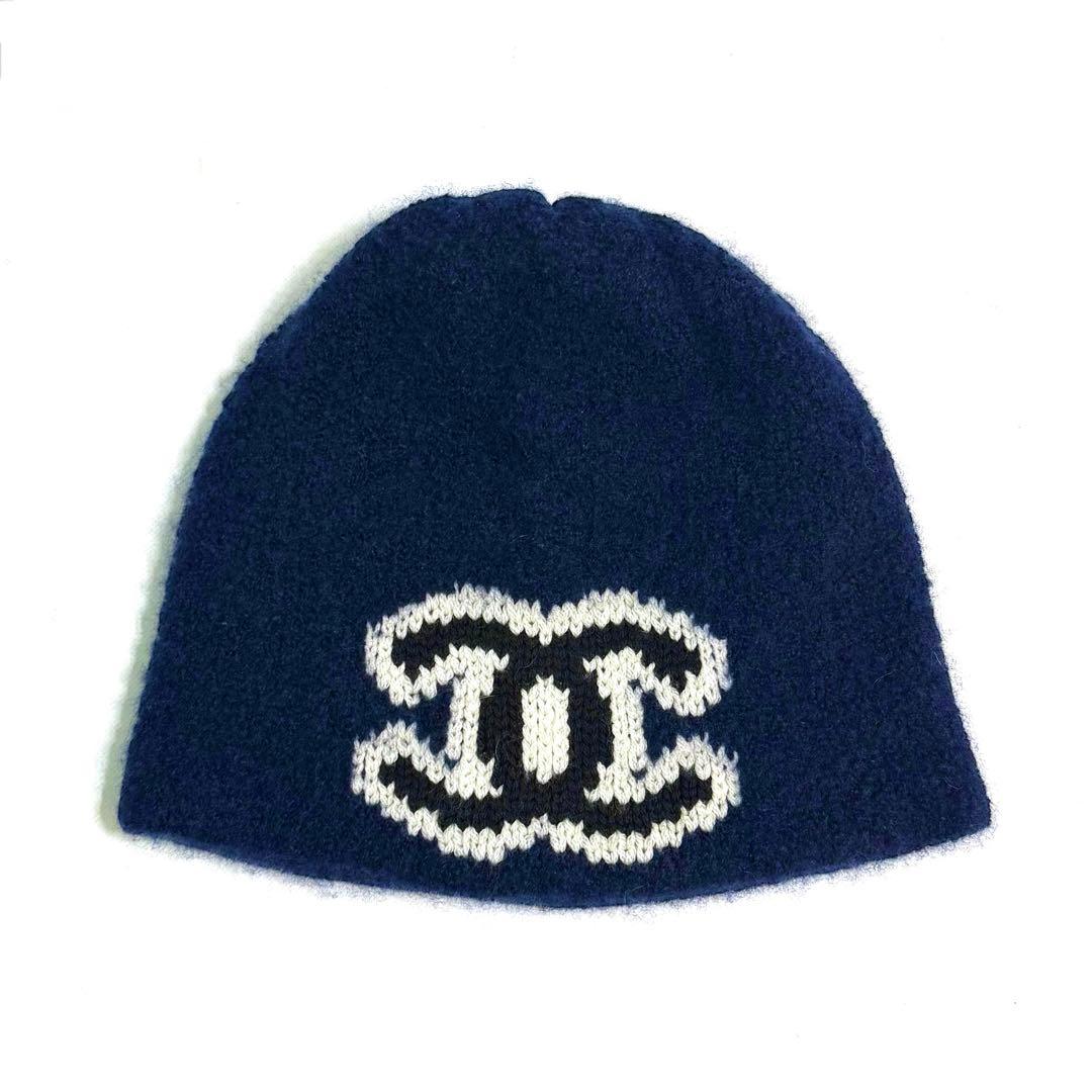 CHANEL ネイビー ロゴニット帽