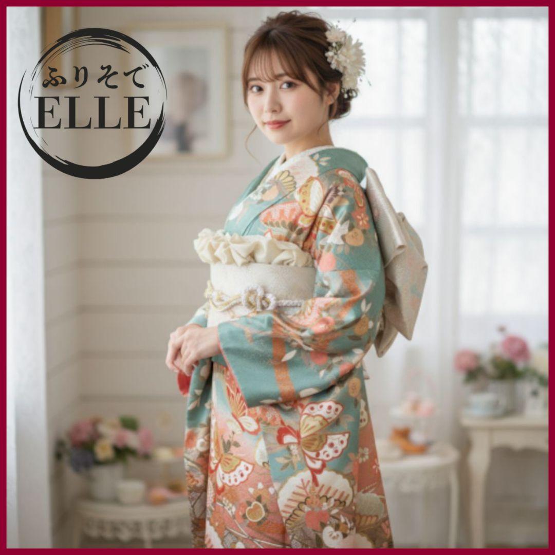 振袖フルセット(8点)・成人式・古典柄・金彩加工・くすみ・金駒刺繍・逸品