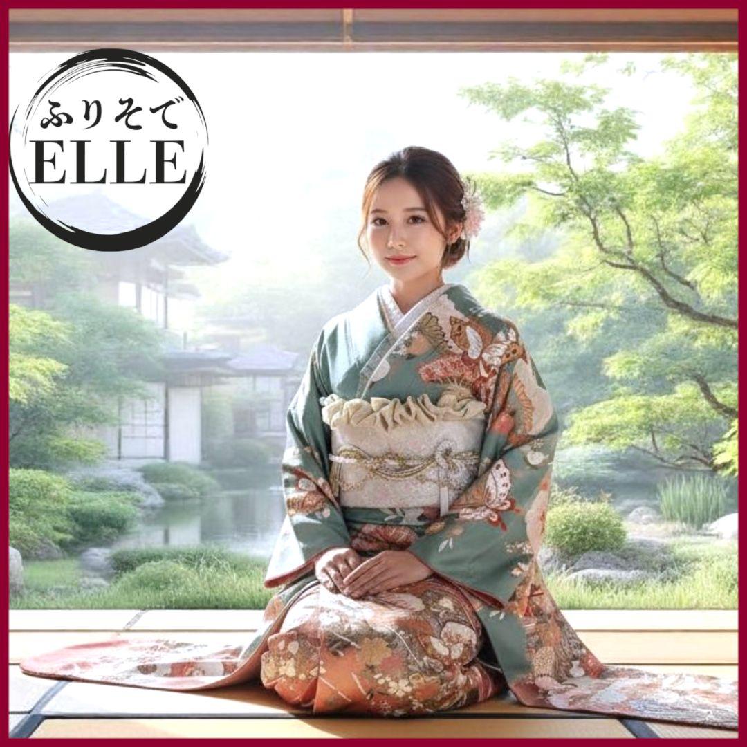 振袖フルセット(8点)・成人式・古典柄・金彩加工・くすみ・金駒刺繍・逸品