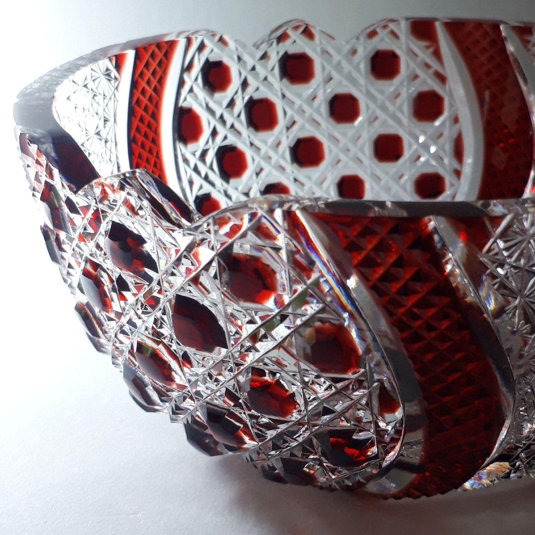 薩摩切子　門脇健二 作品　色被せガラス　　　八角籠目紋様 鉢　【希少レア作品】