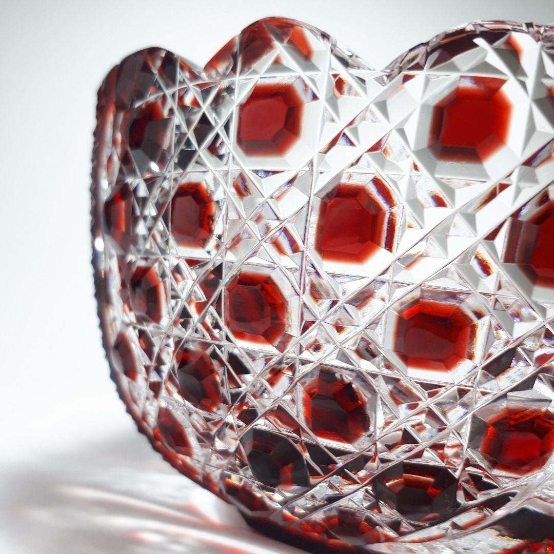 薩摩切子　門脇健二 作品　色被せガラス　　　八角籠目紋様 鉢　【希少レア作品】