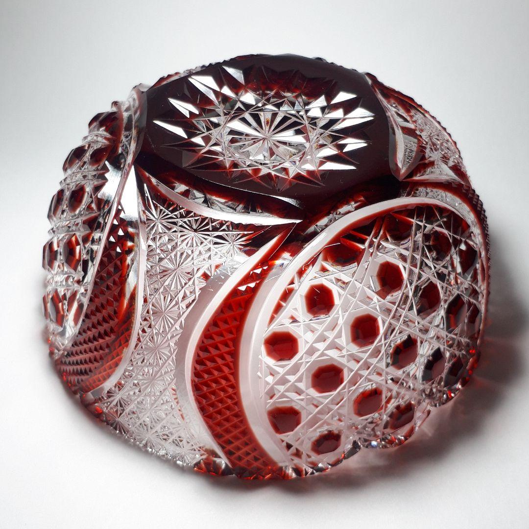 薩摩切子　門脇健二 作品　色被せガラス　　　八角籠目紋様 鉢　【希少レア作品】