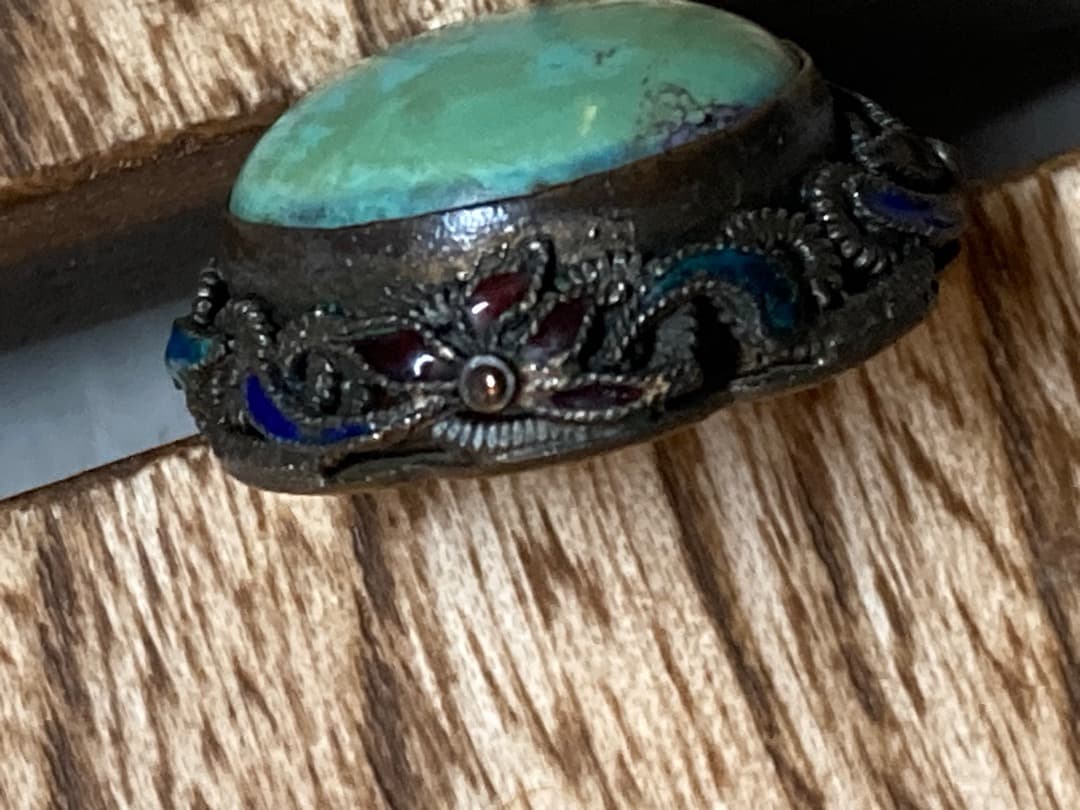 ヴィンテージ トルコ石 ターコイズ 七宝焼 ペンダントトップ 金彩？