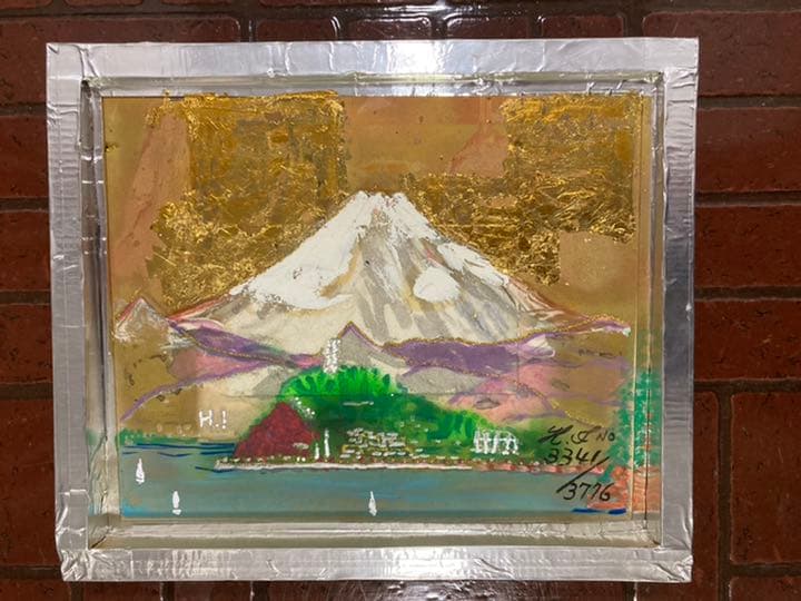 幻想絵画、空飛ぶ画家糸川裕志の富士山曼荼羅図、F６号、油絵、表、裏の二面